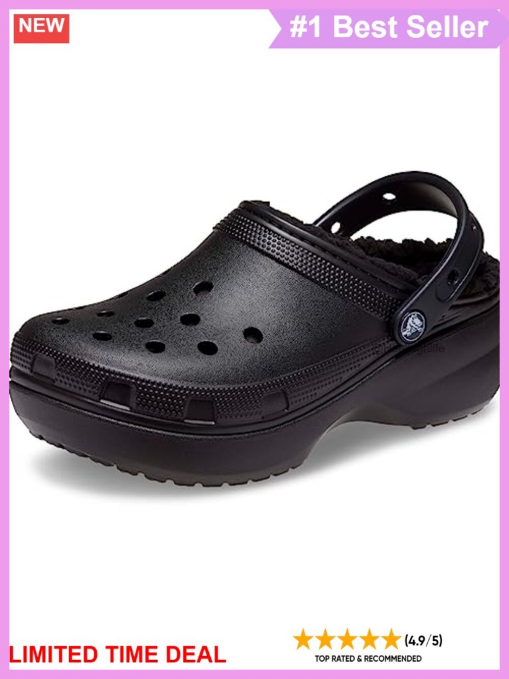 Crocs Women's Classic Lined Platform Clogs Fuzzy Slippers Casual